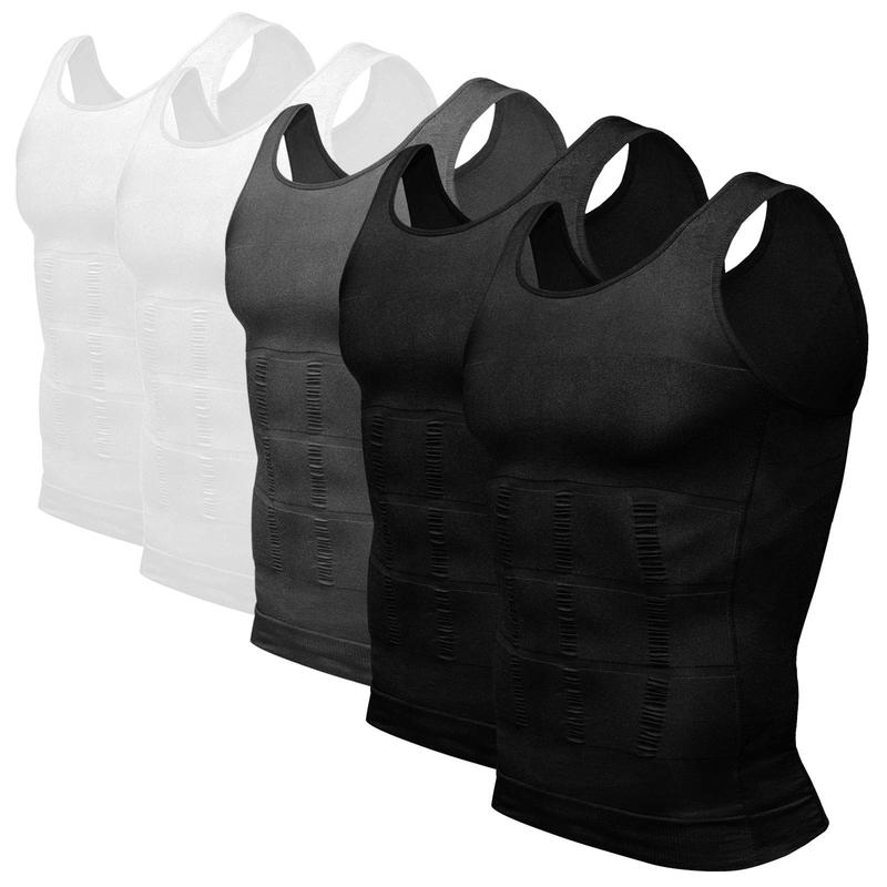 Odoland Sports mens 5 Pack Body Shaper  Tummy Vest Thermal  Shirt Tank Top Shapewear