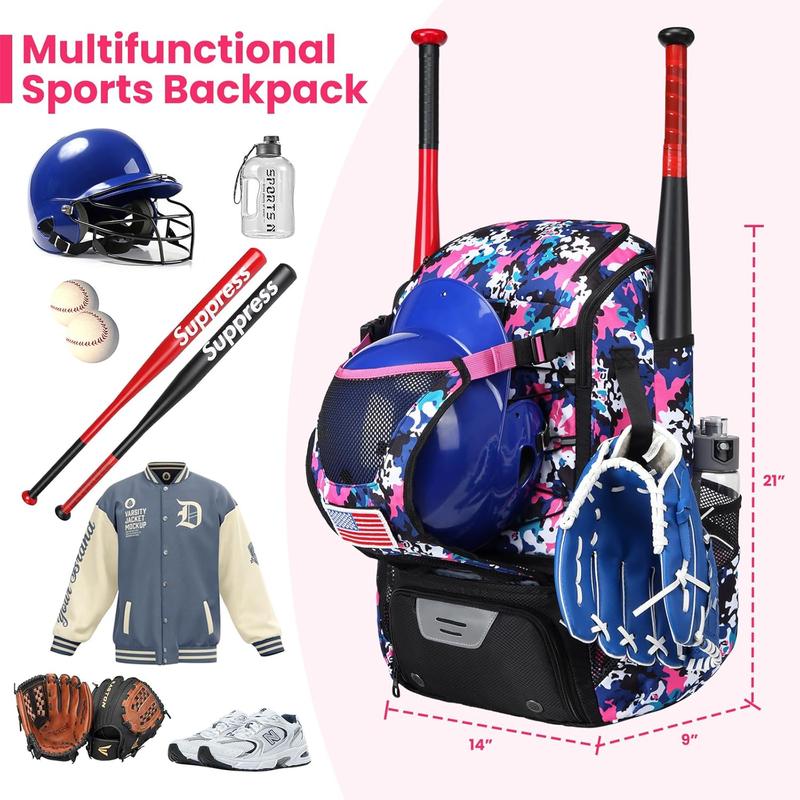 Softball Bag,Softball Bat Bag For Youth Adults,Baseball Bag with Fence Hook for TBall Bat & Equipment,Lightweight Baseball Bat Backpack with Shoe Compartment,Large Main Compartment for