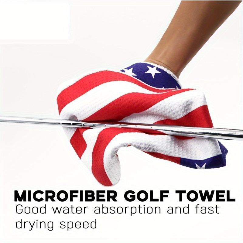 Flag Pattern Golf Towel, Microfiber Golf Towel with Carabiner Clip, Golf Accessories for Men, Husband, Father and Veterans, Birthday Gift