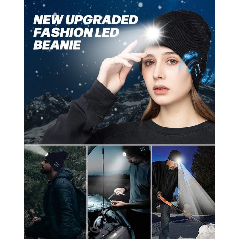 Bluetooth Beanie with LED Headlight and Removable Speakers, USB Rechargeable Knit warm winter Hat balaclava Hat for Music and Calling, sport,outdoor,Unisex Christmas Birthday Gift