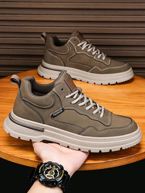 Sporty Men's Plain Outdoor Hiking Shoes, Casual Sporty Lace Up Front Low Top Shoes, Fashionable Sneakers for Daily Wear