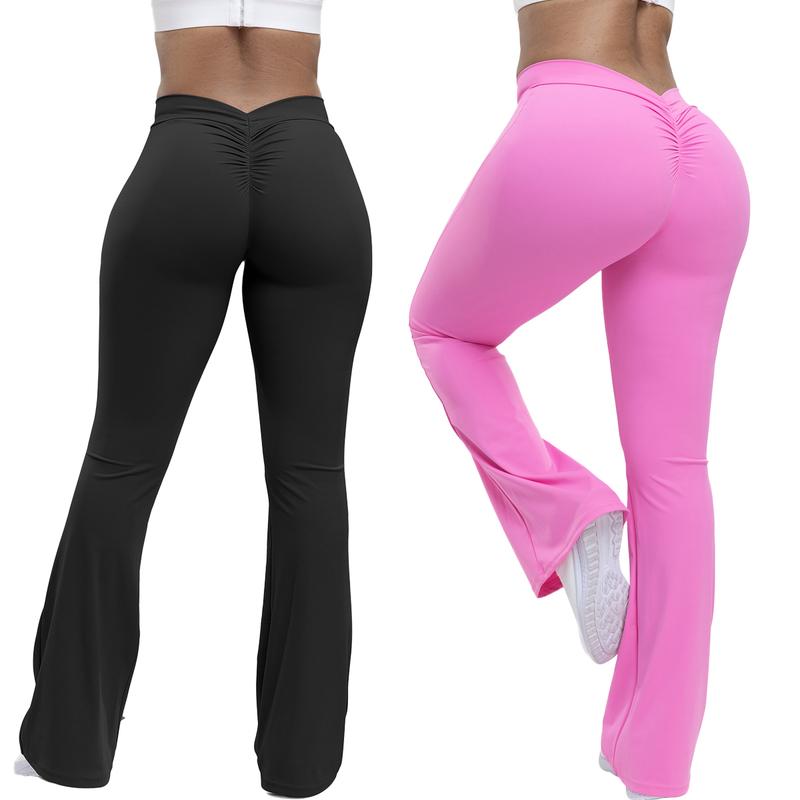 Women's High Waist Flare Yoga Pants, V Back Scrunch Butt Stretch Hip Lifting Tights, Wide Leg Fitness Trousers for Gym and Casual Daily Wear