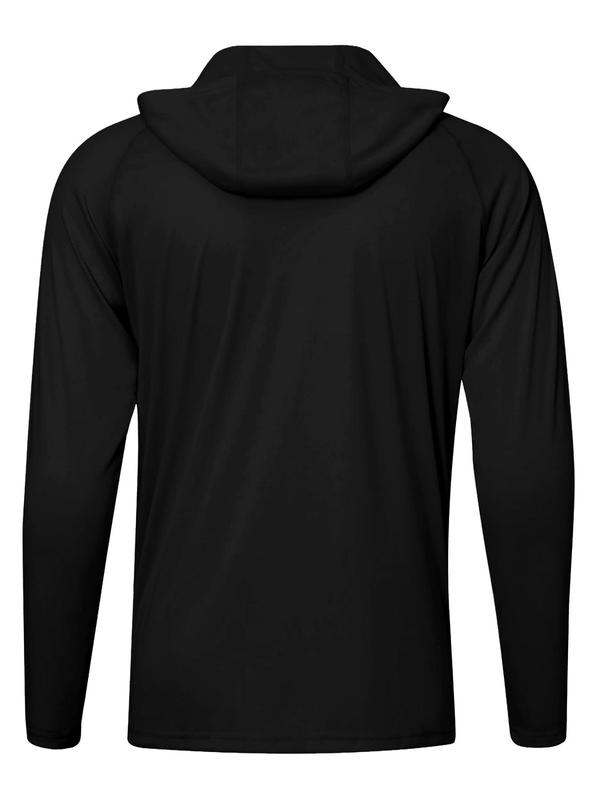 Men's Solid Thumb Hole Design Hooded Sports Sweatshirt, Casual Long Sleeve Sun Protection Top for Outdoor Cycling Running, Men's Sportswear for All Seasons