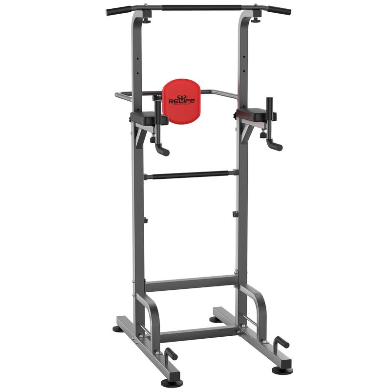 Relife Sports Power Tower Pull Up Bar Station Workout Dip Station for Home Gym Strength Training Fitness Equipment Newer Version