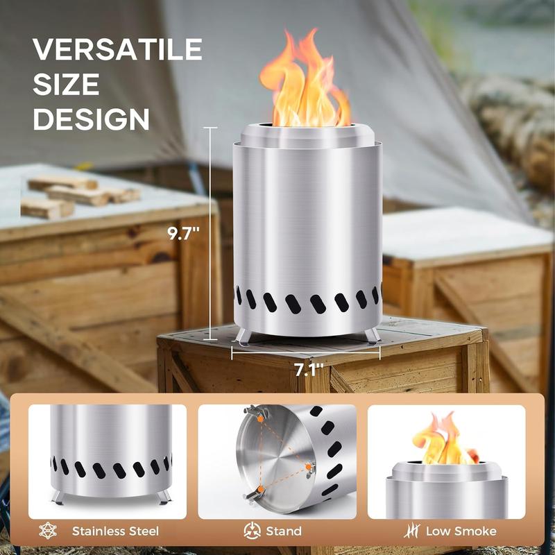 HGD Smokeless Fire Pit with Removable Ash Pan - Portable Outdoor Fire Pit - Stainless Steel - Wood Burning Lightweight Fireplace