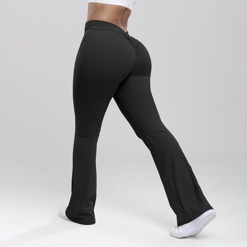 Women's High Waist Flare Yoga Pants, V Back Scrunch Butt Stretch Hip Lifting Tights, Wide Leg Fitness Trousers for Gym and Casual Daily Wear