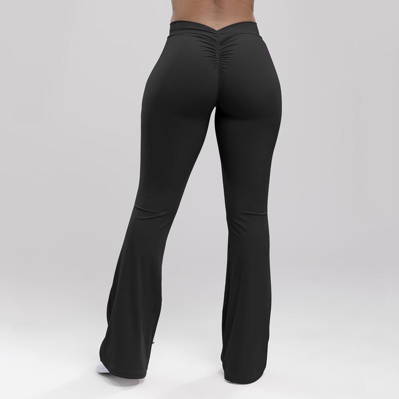 Women's High Waist Flare Yoga Pants, V Back Scrunch Butt Stretch Hip Lifting Tights, Wide Leg Fitness Trousers for Gym and Casual Daily Wear