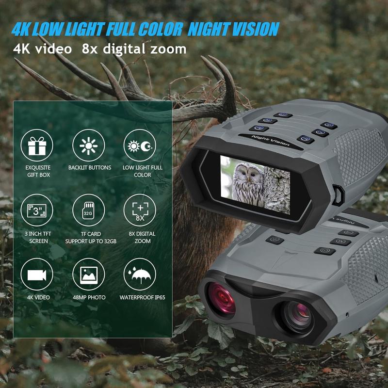 Night Vision Goggles - 4K Night Vision Binoculars for Adults, 3'' HD Screen Backlit Button and 32GB TF Card for Photos and Videos (Grey)