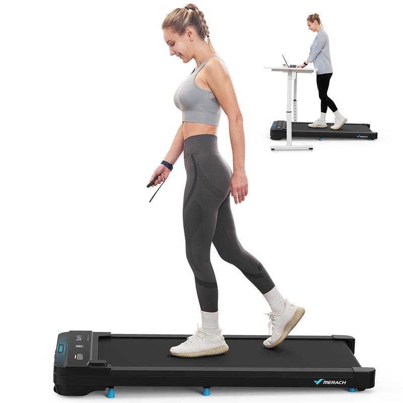 MERACH Under Desk Treadmill, 2-in-1 Walking Pad for Walking and Jogging 2.25HP Low-Noise Treadmill with Remote Control Lanyard 220lbs Weight Capacity