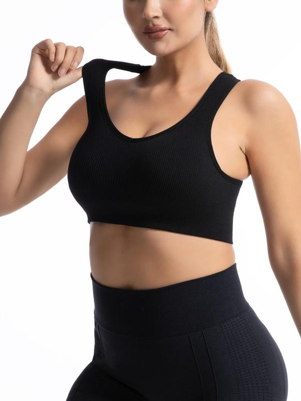 Plus Size Solid Sports Bra, Breathable Comfortable High Stretch  Sports Top for Yoga Gym Workout, Women's Sport & Outdoor Clothing for Summer