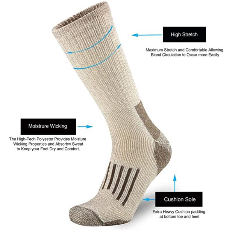 80% Merino Wool Socks For Men Women Thicken Warm Hiking Cushion Crew Socks Merino Wool Sports Socks Moisture Wicking Euro Size