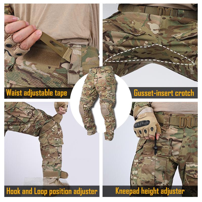 IDOGEAR Men's G3 Combat Camo Pants with Knee Pads Multi-Camo Trousers Outdoor Pants 3201