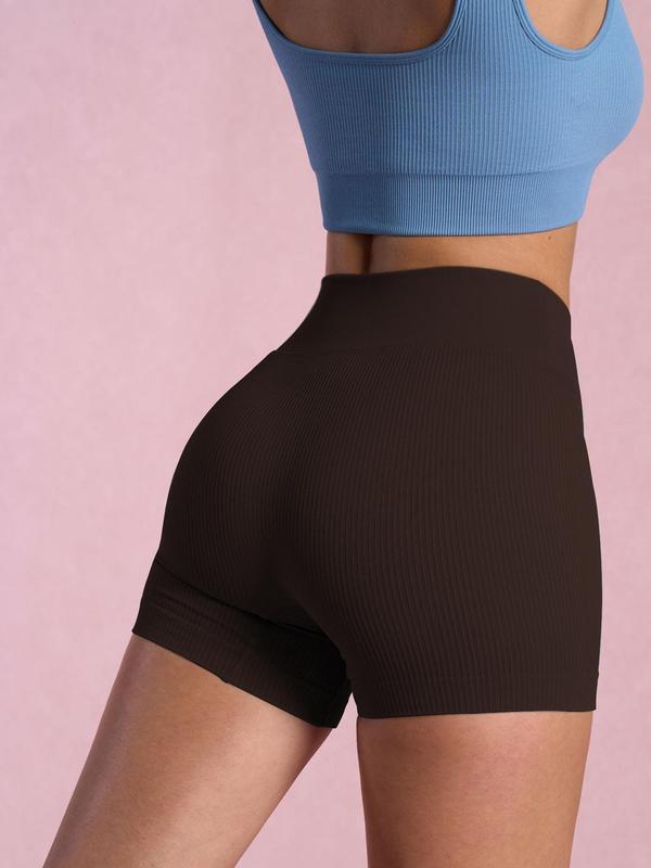 Women's Solid High Waist Ribbed Sports Gym Shorts, Back To School Outfits, Leggings Shorts, Sporty V-shaped Waist Skinny Shorts, Fall Gym Outfits, Gym Clothes, Ladies Sportswear for Workout, Gym Clothing, Black Girl Outfits