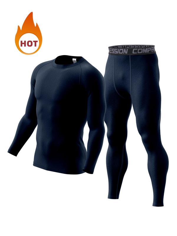 Men's Long Sleeve Compression Top & Bottoms Set, Tight High Stretch Breathable Comfortable Sports Set, Men's Sportswear Set for Indoor Outdoor Wear