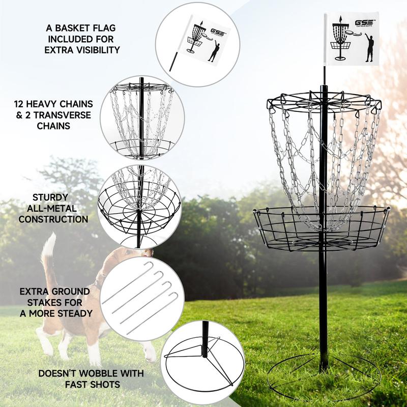 12-Chain Disc Golf Targets Basket, Portable Disc Golf Practice Basket (4 Colors)