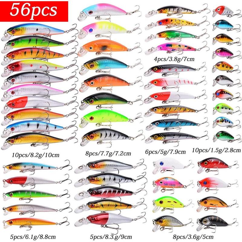 Fishing Lures Kit Mixed Including Minnow Popper Crank Baits with Hooks for Saltwater Freshwater Trout Bass Salmon Fishing