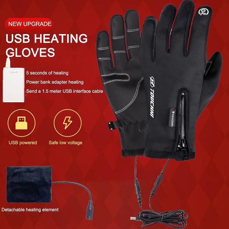 USB Heated Gloves Touch Screen Heating Waterproof Electric Heated Gloves Unisex Thermal Mittens for Outdoor Fishing Motorcycle