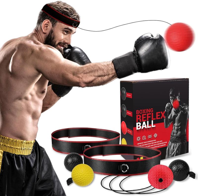 Boxing Reflex Ball Headband Set - Includes 4 Different Balls and 2 Adjustable Headbands for Beginner Proficiency Improvement, Great Boxing Equipment