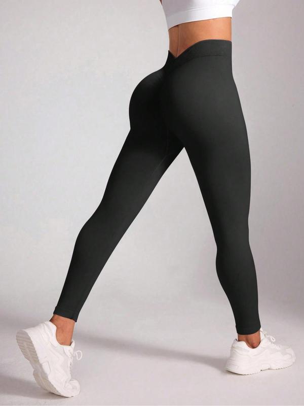 Women's Solid High Waist Ruched Sports Leggings, Sporty Casual Comfy Breathable Skinny Pants for Yoga Gym Workout Running, Ladies Sportswear for All Seasons