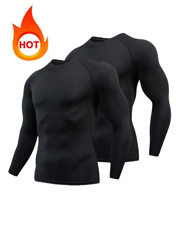 Men's Contrast Binding Round Neck Sports Thermal Underwear Top, Breathable Comfortable Raglan Sleeve Base Layer Sports Tee, Men's Sportswear Clothing for Fall & Winter