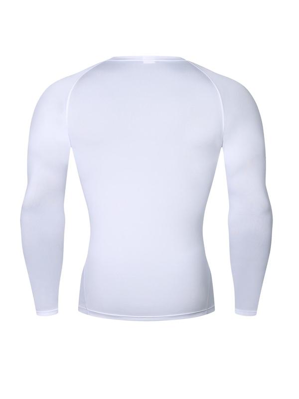 Men's Contrast Binding Round Neck Sports Thermal Underwear Top, Breathable Comfortable Raglan Sleeve Base Layer Sports Tee, Men's Sportswear Clothing for Fall & Winter