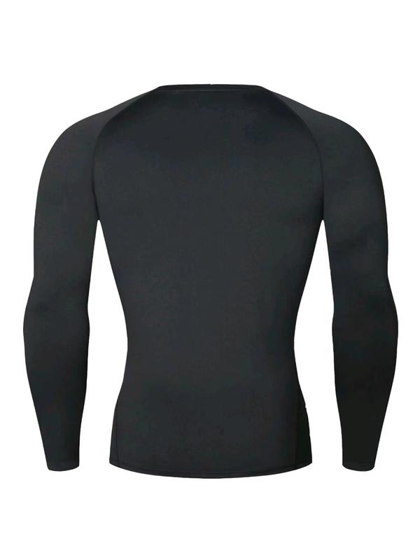 Men's Contrast Binding Round Neck Sports Thermal Underwear Top, Breathable Comfortable Raglan Sleeve Base Layer Sports Tee, Men's Sportswear Clothing for Fall & Winter