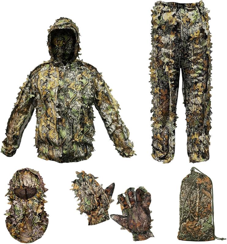 Ghillie Suit Camouflage Hunting Suits Outdoor 3D Leaf Lifelike Camo Clothing Lightweight Breathable Hooded Apparel