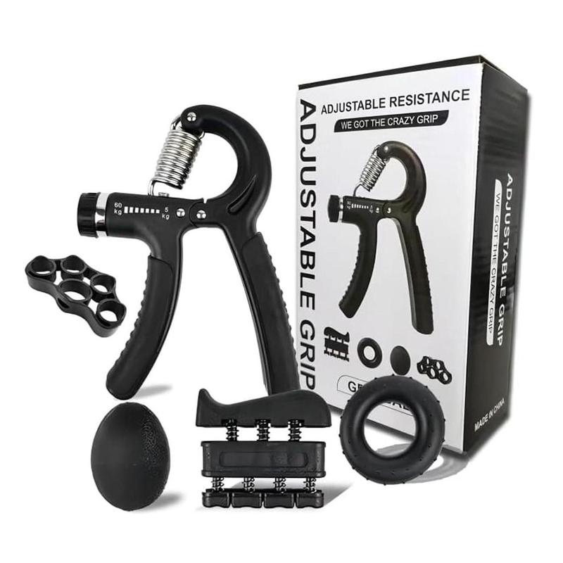 Hand Grip Strengthener Workout Kit, 5 Pack, Adjustable Resistance Grips and Stress Balls, Black