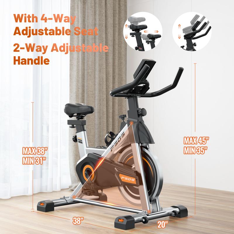 Exercise bike-indoor stationary bike, home gyms Stationary bike with drive belt, with LCD Monitor and comfortable seat cushion for Cardio Workout