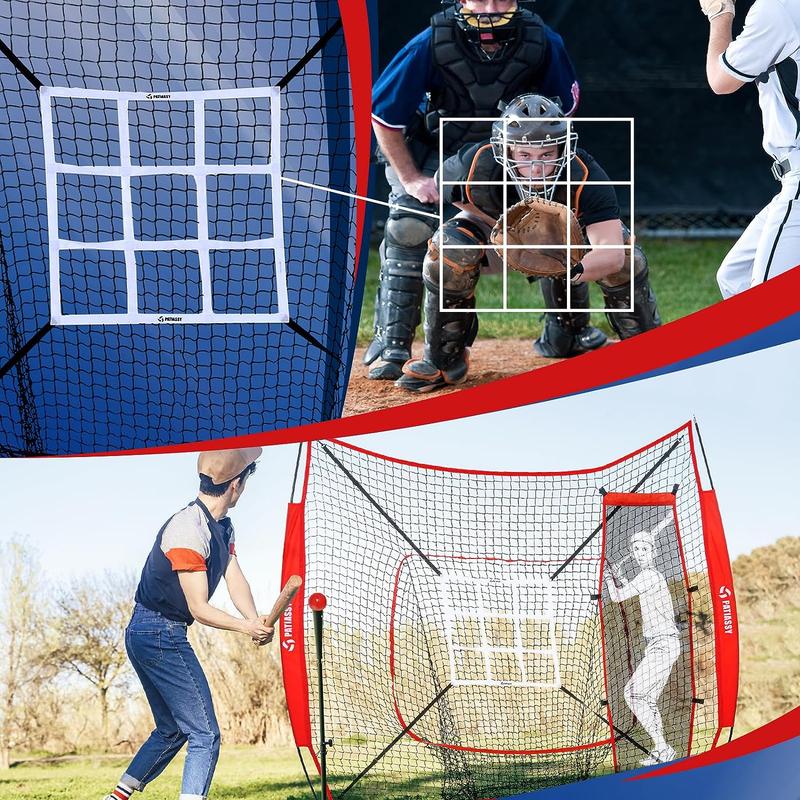 Kids Gift, Patiassy 7 ft x 7 ft Baseball Softball Hitting Pitching Practice Net with Batting Tee and Batter Portable Baseball Net