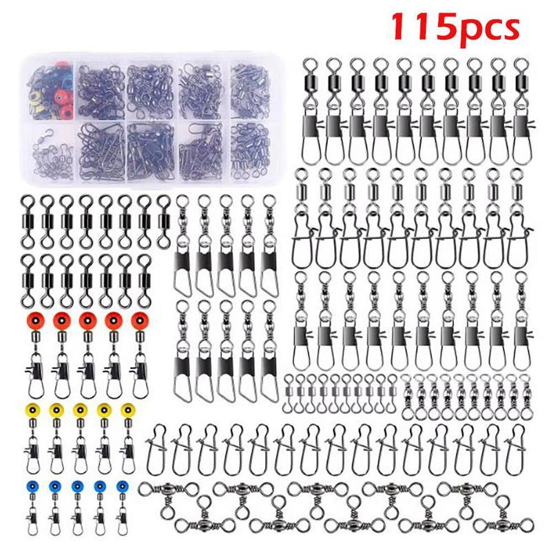 Fishing Connector Swivels, 115pcs box Fishing Swivels with Storage Box, Fishing Accessories for Outdoor Fishing, Fishing Accessories