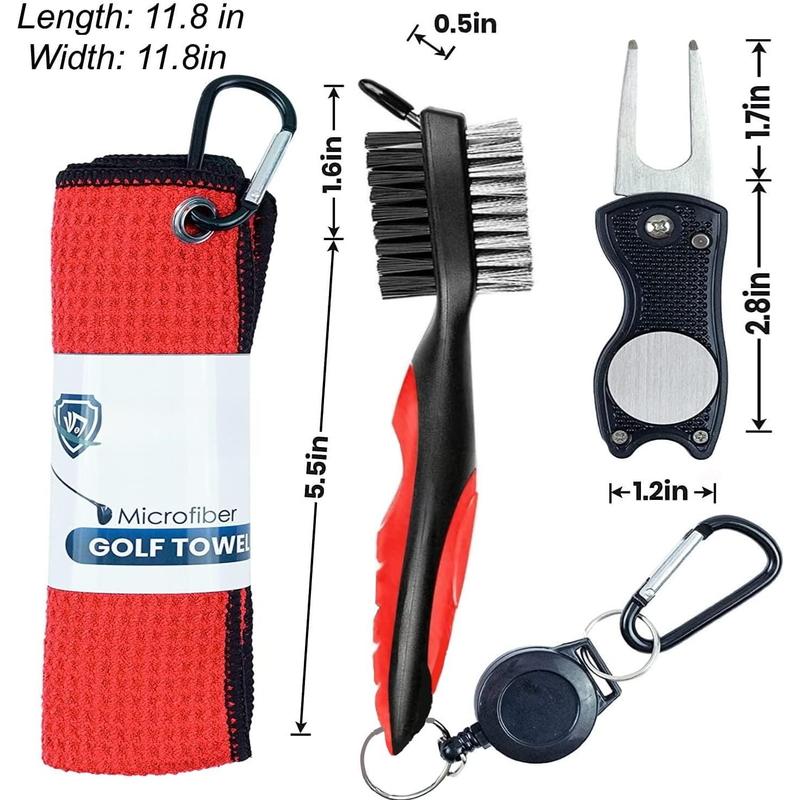 Microfiber Waffle Pattern Golf Towel Set with Club Brush and Divot Repair Tool