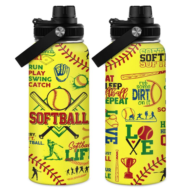 SANDJEST Softball Gift Water Bottle With Lid, 32oz Insulated Stainless Steel Sport Bottles - Gift for Softball Players Fan Coach