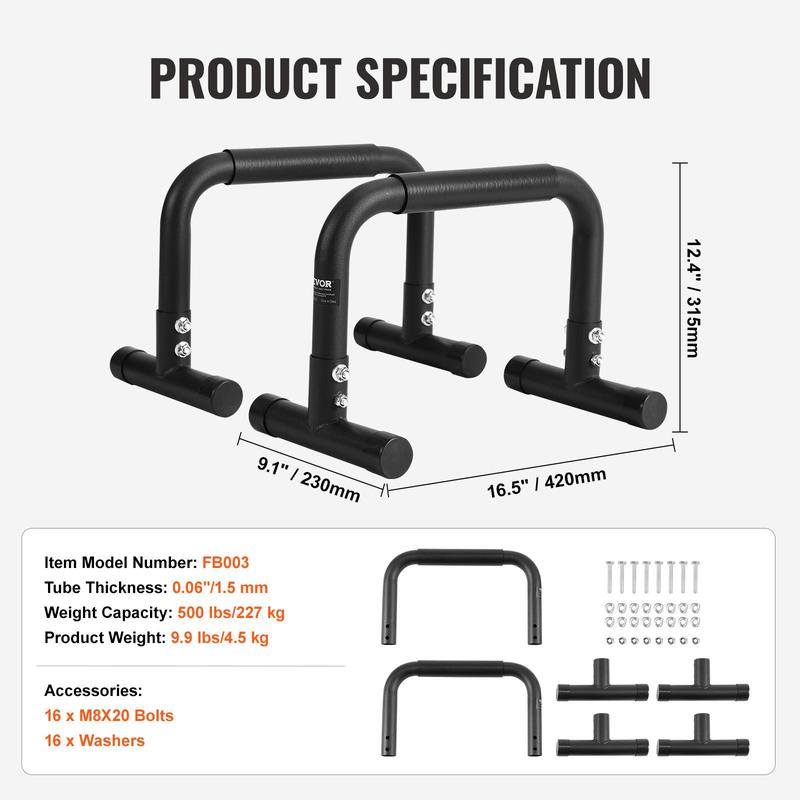 VEVOR Dip Bars, 500 lbs Weight Capacity, Heave Duty Dip Stand Station, Fitness Workout Dip Bar Station Stabilizer Parallette Push Up Stand, Parallel Bars for Strength Training Home Gym Office Outdoor