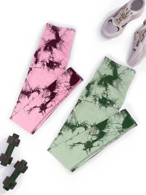 Sporty Women's Tie Dye Print High Waist Sports Leggings, Comfy Breathable Skinny Pants for Yoga Gym Workout Running, Ladies Sportswear for All Seasons, Tummy Control