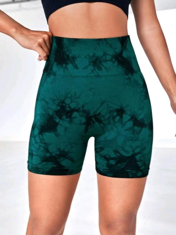 Women's Tie Dye Print High Waist Sports Shorts, High Stretch Seamless Comfy Breathable Skinny Shorts, Gym Shorts, Ladies Sportswear for Gym Yoga Workout