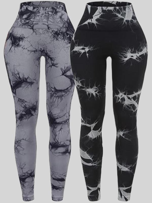 Sporty Women's Tie Dye Print High Waist Sports Leggings, Comfy Breathable Skinny Pants for Yoga Gym Workout Running, Ladies Sportswear for All Seasons, Tummy Control