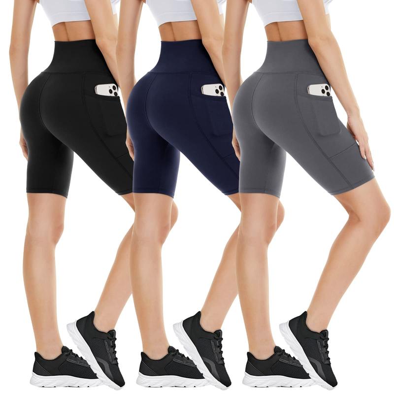 3 Pack Gym Workout Biker Shorts with Pockets for Women – 8inch High Waisted Tummy Control Workout Spandex Shorts for Gym Yoga