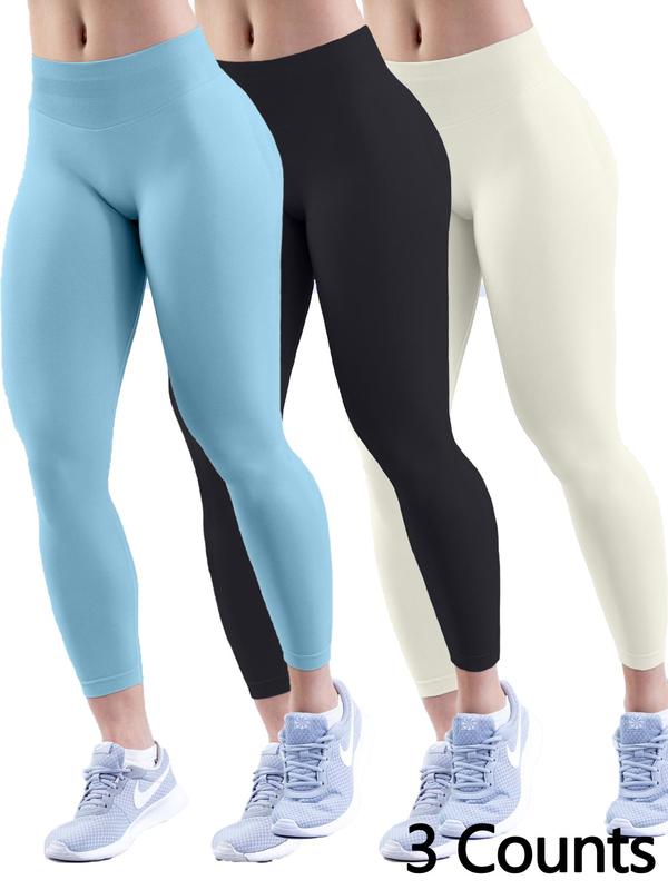 Women's Solid Color High Waist Sports Leggings, Breathable Comfortable Seamless Skinny Pants for Yoga Gym Workout Running, Ladies Sportswear for Fall & Winter