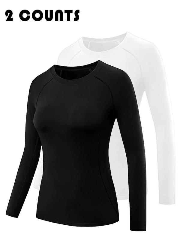 Women's Solid Raglan Sleeve Sports Tee, Quick Drying Breathable Long Sleeve Round Neck T-Shirt for Yoga Running Gym Training, Ladies Sportswear for All Seasons