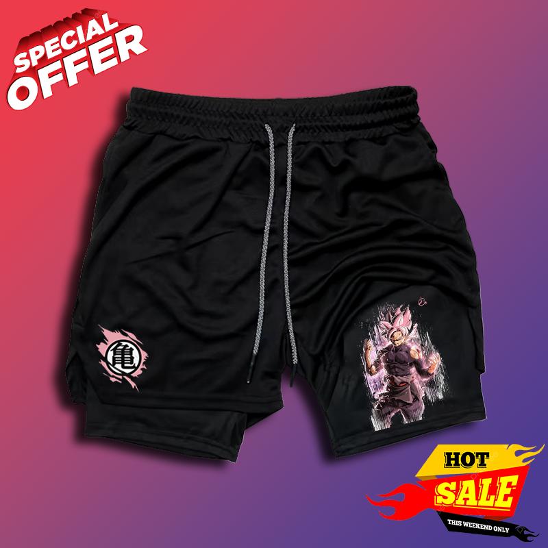 Men Beach Mesh Shorts Anime Gym Shorts Men Wokong Printed Anime 2 in 1 Compression Shorts Men Running Performance Shorts Gym Workout Quick Dry Athletic Shorts Jogging Basketball Shorts Men