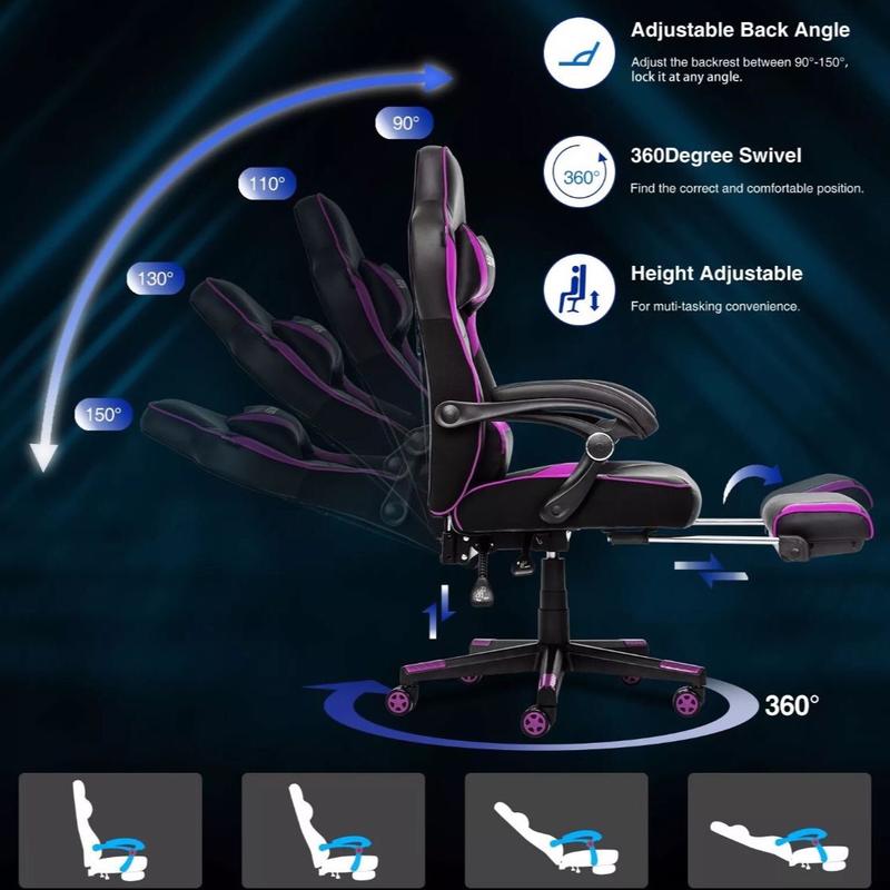 ELECWISH Gaming Chair Ergonomic Recliner Footrest 5 Wheels Racing Swivel Seat