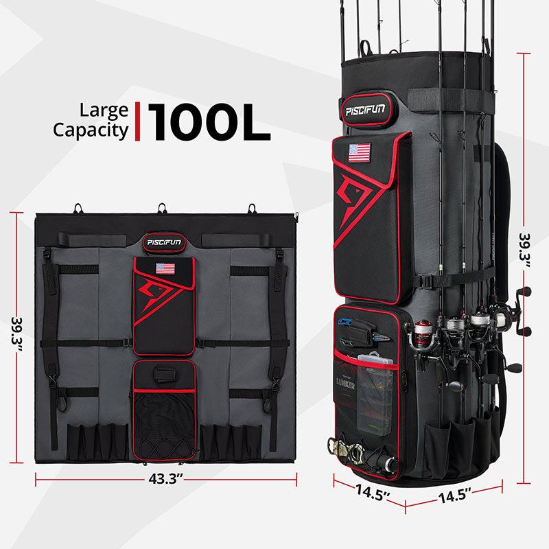 Piscifun Fishing Rod Case Bag Holds 8 Rods & Reels, 100L Large Storage