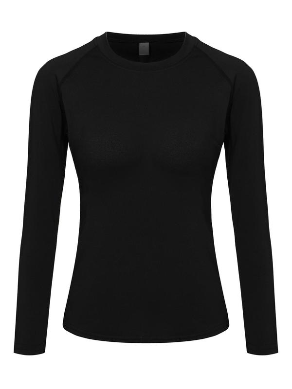 Women's Solid Raglan Sleeve Sports Tee, Quick Drying Breathable Long Sleeve Round Neck T-Shirt for Yoga Running Gym Training, Ladies Sportswear for All Seasons