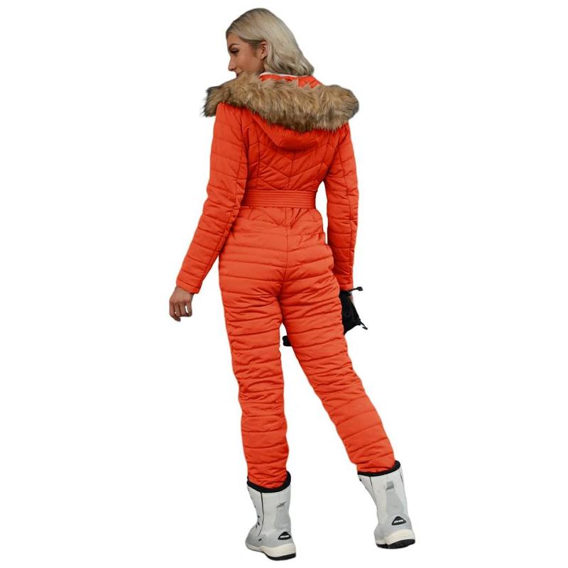 Tankaneo Womens One Piece Ski Suits Winter Outdoor Sports Jumpsuit Fur Collar Coat Windproof Waterproof Hooded Snowsuit