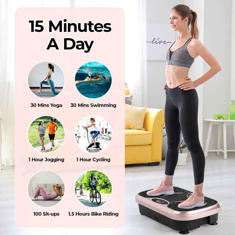 LAZY BUDDY Vibration Plate Exercise Machine Lymphatic Drainage Platform Whole Body Shaker w  2 Resistance Bands, Home Workout Training Equipment for Weight Loss & Toning, 265lbs