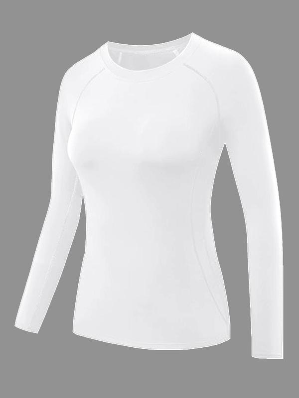 Women's Solid Raglan Sleeve Sports Tee, Quick Drying Breathable Long Sleeve Round Neck T-Shirt for Yoga Running Gym Training, Ladies Sportswear for All Seasons