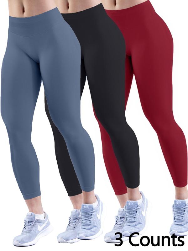 Women's Solid Color High Waist Sports Leggings, Breathable Comfortable Seamless Skinny Pants for Yoga Gym Workout Running, Ladies Sportswear for Fall & Winter