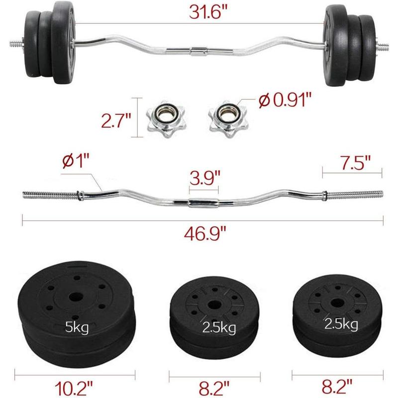 Barbell Weight Set - Olympic Curl Bar & 6 Olympic Weights & 2 Olympic Barbell Clamps for Lifts 66LB 55LB 44LB