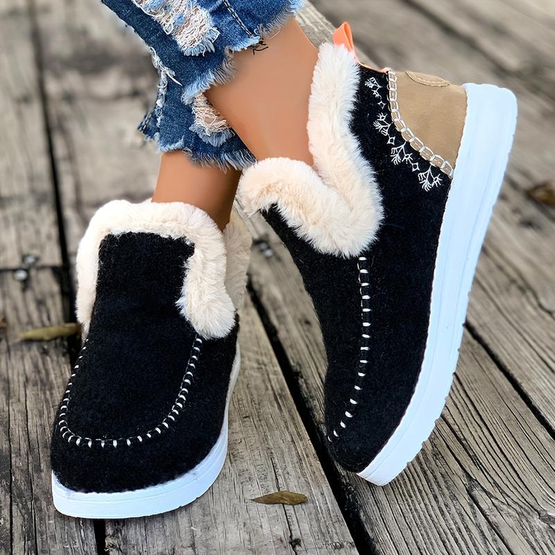 1pair Women's Winter Fleece Lined Ankle Booties, Warm Snow Boots With Fabric Upper & Polyurethane PU Sole